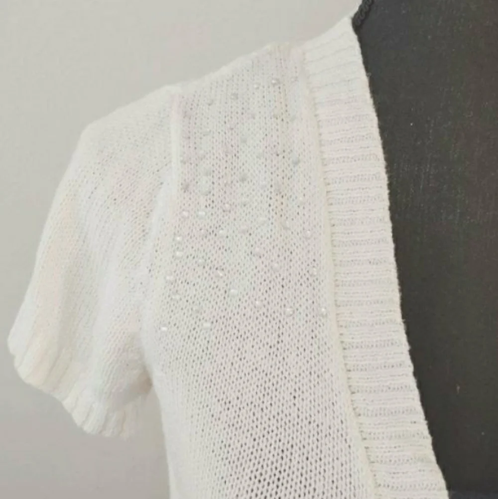 Justice White Rhinestone Shrug - Girl's 16/18 Women XS/Small Cropped Cardigan